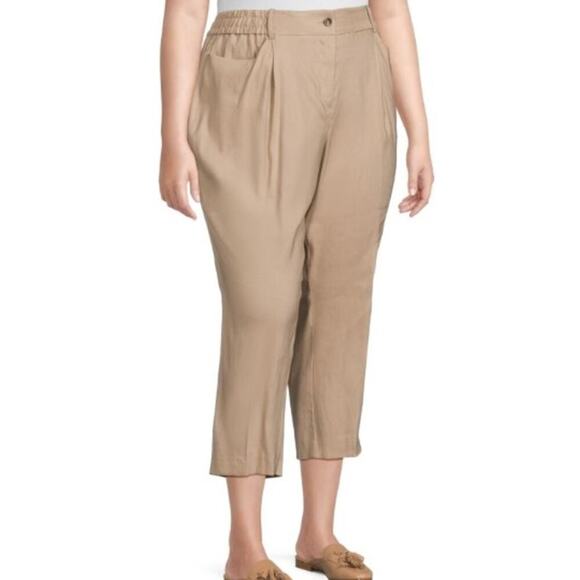 Calvin Klein Woven Tapered Cropped Pants Khaki Linen Blend Womens Plus 3X NWT - Picture 1 of 6
